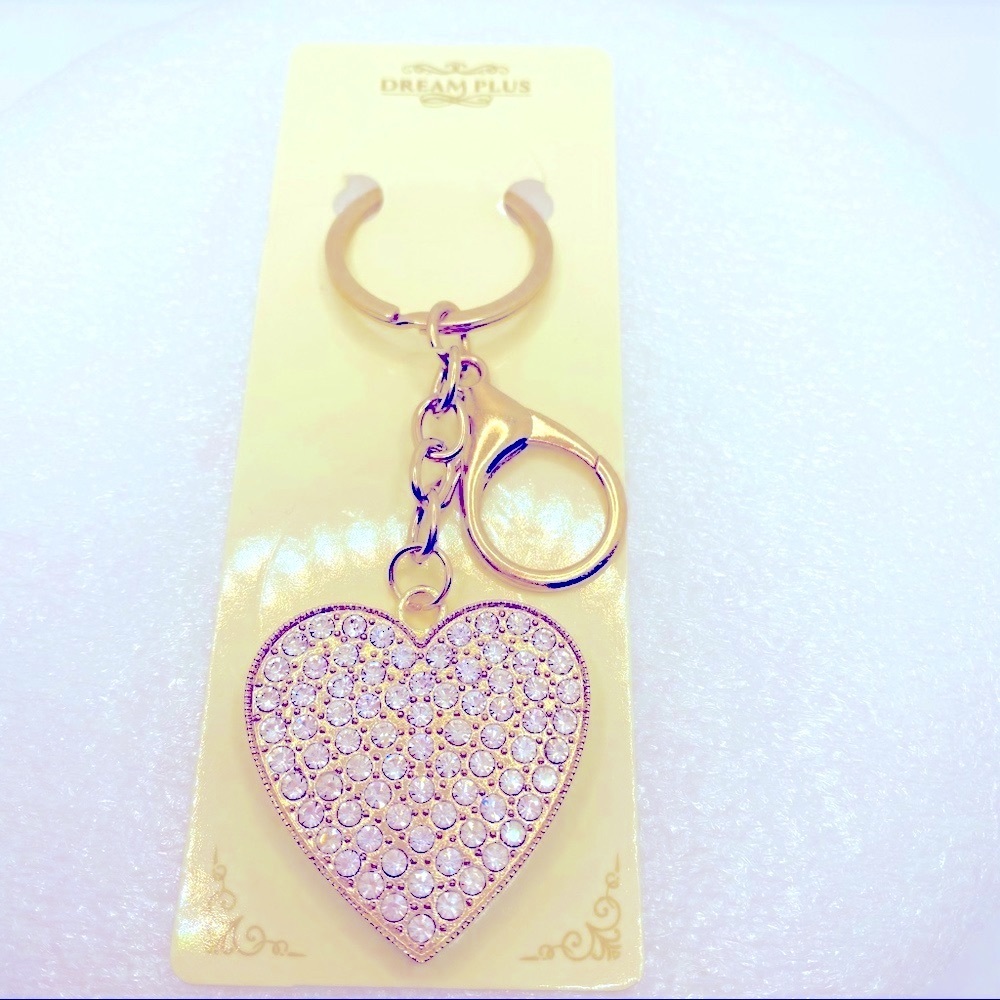 Purse Charm Key Chain Heart Crystals with Golden